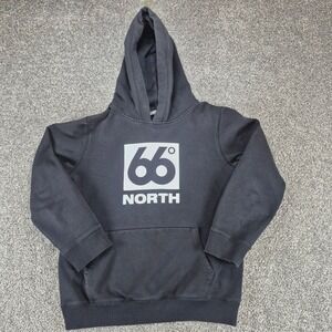 66 North Bifrost Hoodie Mens XS Black Logo Pullover‎ Sweatshirt